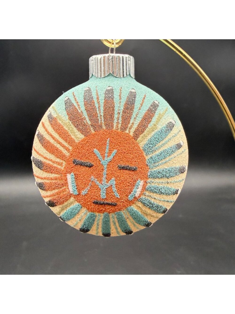 Native American Navajo Sand Painted Ball Ornament Sun Face Southwestern Decor